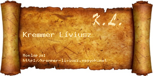 Kremmer Líviusz névjegykártya